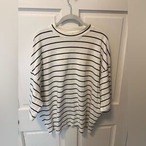 COS black white French stripe tee t-shirt top boxy sailor oversized l large